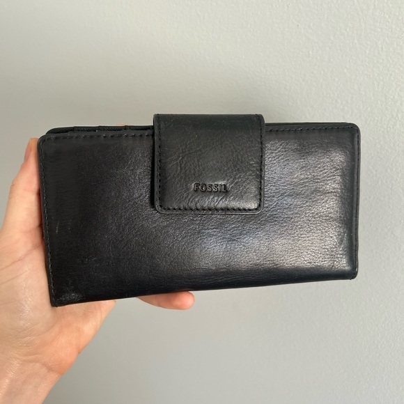 Fossil Black Leather Flap Long Wallet - Picture 1 of 4